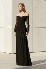 Off the Shoulder Long Sleeve Mermaid Side Slit Evening Dress