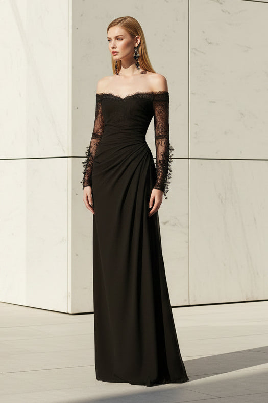 Off the Shoulder Long Sleeve Mermaid Side Slit Evening Dress
