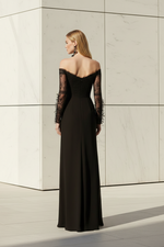 Off the Shoulder Long Sleeve Mermaid Side Slit Evening Dress