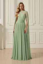 One Shoulder Green Sleevelesss A-Line Floor-Length Evening Dress