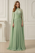 One Shoulder Green Sleevelesss A-Line Floor-Length Evening Dress