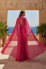 Fuchsia Shawl Sleeveless Mermaid Beaded Evening Dress
