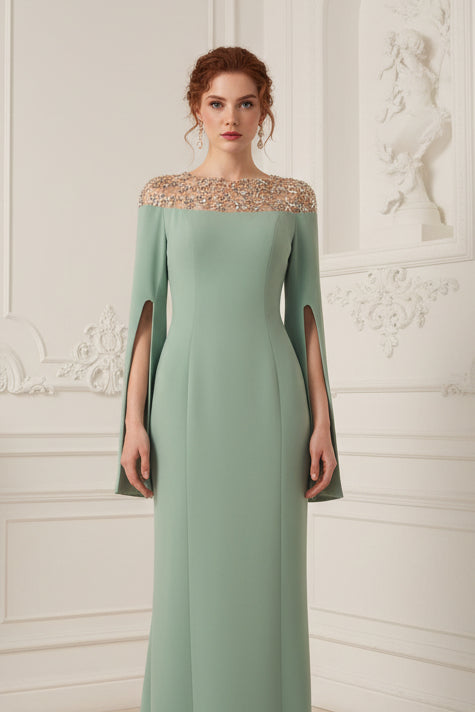 Lace Sequins Cape Sleeve Mermaid Evening Dress