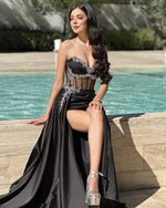 luxury Sweetheart Beaded Meimaid Side Slit Sheer Prom Dress Floor-Lenght
