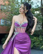 luxury Sweetheart Beaded Meimaid Side Slit Sheer Prom Dress Floor-Lenght