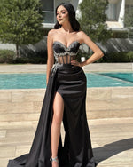 luxury Sweetheart Beaded Meimaid Side Slit Sheer Prom Dress Floor-Lenght