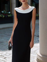 Contrast Neck Sleeveless Column Midi Dress