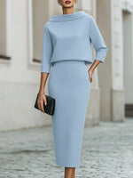 Boat Neck Long Sleeve Mermaid Tea-Length Wedding guest Dress