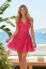 Halter 3D Floral Applique Mini Dress