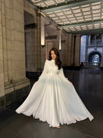 Elegant High Neck Putty Long Sleeve Button A-Line Floor-Length Evening Dress