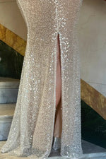Bling Sheath Spaghetti Straps Silver Sequins Long Party Dress