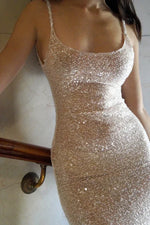 Bling Sheath Spaghetti Straps Silver Sequins Long Party Dress