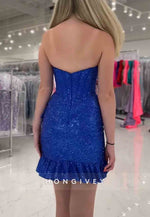Sparkly Sheath Sweetheart Hot Strapless Short Homecoming Dress with Beading
