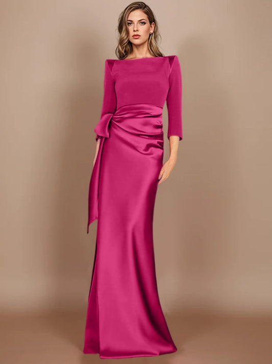 Scoop 3/4 Length Sleeves Floor-Length Mother of the Bride Dresses with Bow
