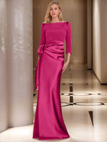 Scoop 3/4 Length Sleeves Floor-Length Mother of the Bride Dresses with Bow