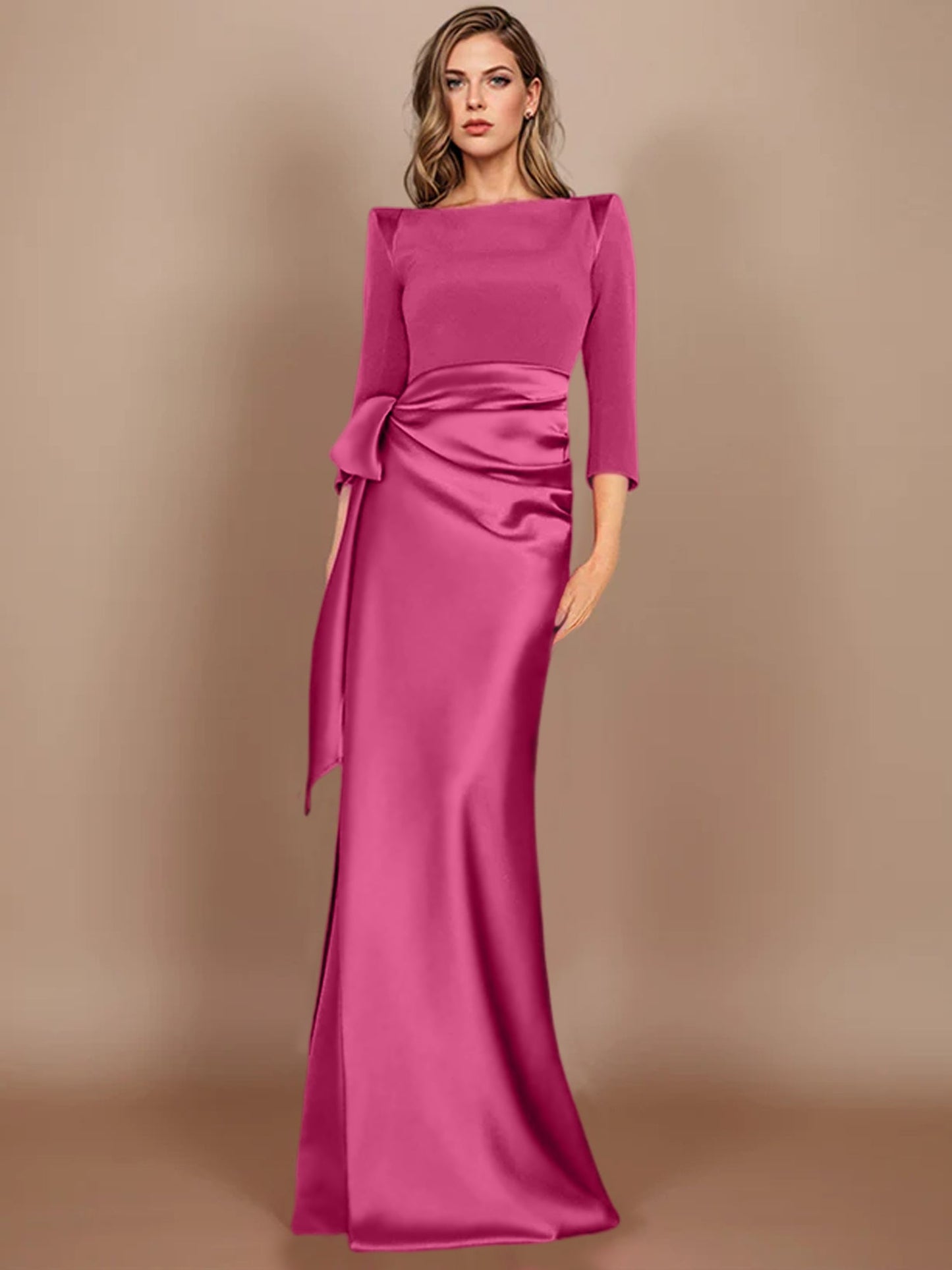 Scoop 3/4 Length Sleeves Floor-Length Mother of the Bride Dresses with Bow