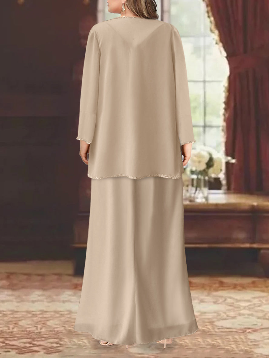 V-Neck Ankle-Length Mother of the Bride Dresses with Jacket & Sequins Beading