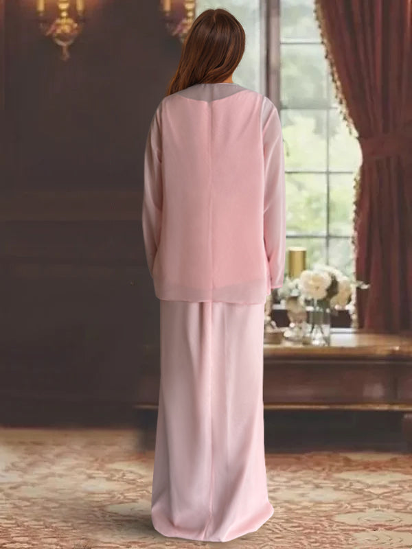 Scoop Neck Long Sleeves Floor-Length Mother of the Bride Dresses with Jacket