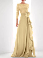 Jewel Neck Long Sleeves Asymmetrical Mother of the Bride Dresses With Sequin & Feather & Pearls