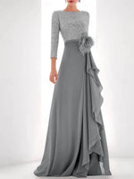 Jewel Neck Long Sleeves Asymmetrical Mother of the Bride Dresses With Sequin & Feather & Pearls