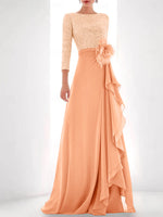 Jewel Neck Long Sleeves Asymmetrical Mother of the Bride Dresses With Sequin & Feather & Pearls