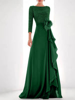 Jewel Neck Long Sleeves Asymmetrical Mother of the Bride Dresses With Sequin & Feather & Pearls