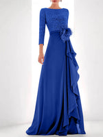 Jewel Neck Long Sleeves Asymmetrical Mother of the Bride Dresses With Sequin & Feather & Pearls
