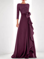 Jewel Neck Long Sleeves Asymmetrical Mother of the Bride Dresses With Sequin & Feather & Pearls
