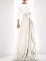 Jewel Neck Long Sleeves Asymmetrical Mother of the Bride Dresses With Sequin & Feather & Pearls