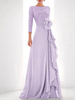 Jewel Neck Long Sleeves Asymmetrical Mother of the Bride Dresses With Sequin & Feather & Pearls