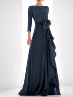 Jewel Neck Long Sleeves Asymmetrical Mother of the Bride Dresses With Sequin & Feather & Pearls