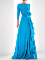Jewel Neck Long Sleeves Asymmetrical Mother of the Bride Dresses With Sequin & Feather & Pearls
