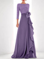 Jewel Neck Long Sleeves Asymmetrical Mother of the Bride Dresses With Sequin & Feather & Pearls