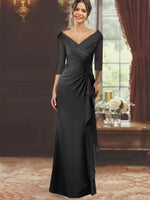 V-Neck Half Sleeves Floor-Length Mother of the Bride Dresses with Ruffles & Appliques