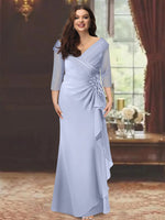 V-Neck Half Sleeves Floor-Length Mother of the Bride Dresses with Ruffles & Appliques