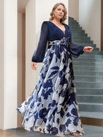 V-Neck Long Sleeves Floor Length Floral Mother of the Bride Dresses With Flower