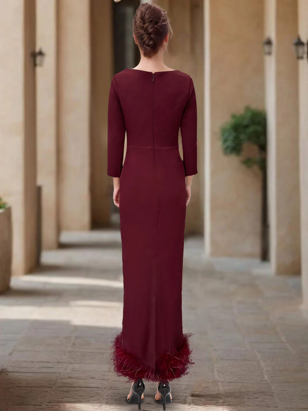 Scoop Neck Ankle Length Elegant Mother of the Bride  & Groom Dresses with Feather