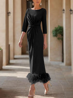 Scoop Neck Ankle Length Elegant Mother of the Bride  & Groom Dresses with Feather