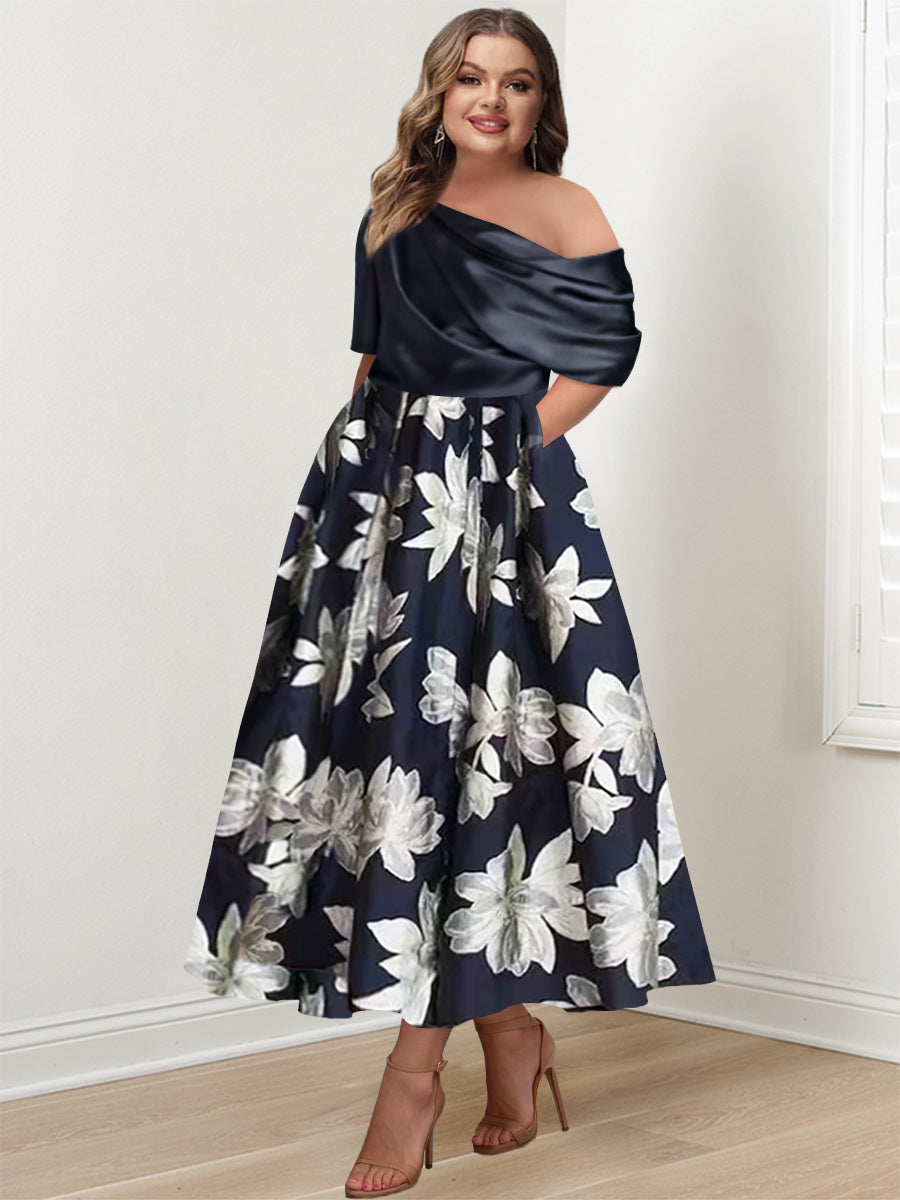 A-Line/Princess One-shoulder Printed Flower Mother of the Bride Dresses
