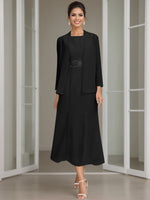 Jewel Neck Tea Length Mother of the Bride Dresses with Jacket & Beading