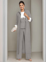 3 Pieces Square-Neck Ankle Length Mother of the Bride Pantsuits with Jacket & Appliques Lace