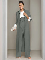 3 Pieces Square-Neck Ankle Length Mother of the Bride Pantsuits with Jacket & Appliques Lace
