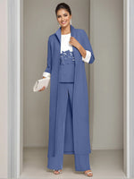 3 Pieces Square-Neck Ankle Length Mother of the Bride Pantsuits with Jacket & Appliques Lace