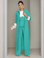 3 Pieces Square-Neck Ankle Length Mother of the Bride Pantsuits with Jacket & Appliques Lace