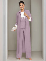 3 Pieces Square-Neck Ankle Length Mother of the Bride Pantsuits with Jacket & Appliques Lace