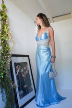 Blue Satin Backless Gown
