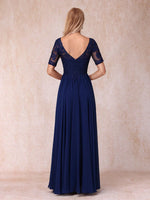 A-line/Princess V-neck short sleeved long formal mother of the bride dress