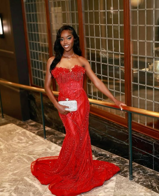 Modest Mermaid Sweetheart Prom Dresses for Women Red Sequin Evening Party Gown Formal Gown Birthday Gowns