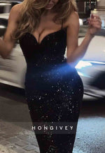 Sparkly Spaghetti Straps Sequined Low Back Mermaid Prom Dresses