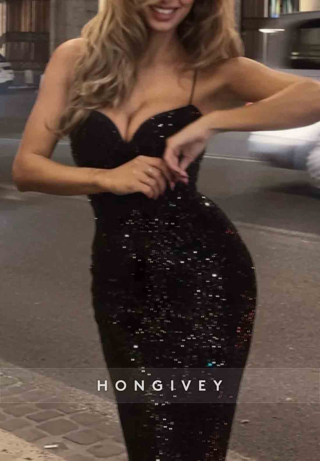 Sparkly Spaghetti Straps Sequined Low Back Mermaid Prom Dresses